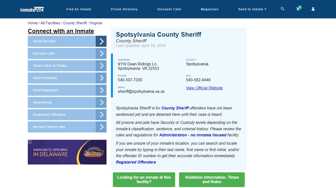 Spotsylvania County Sheriff & Arrest Search - InmateAid